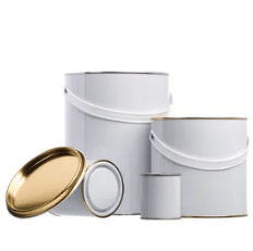 Assorted sizes of lever lid paint tins